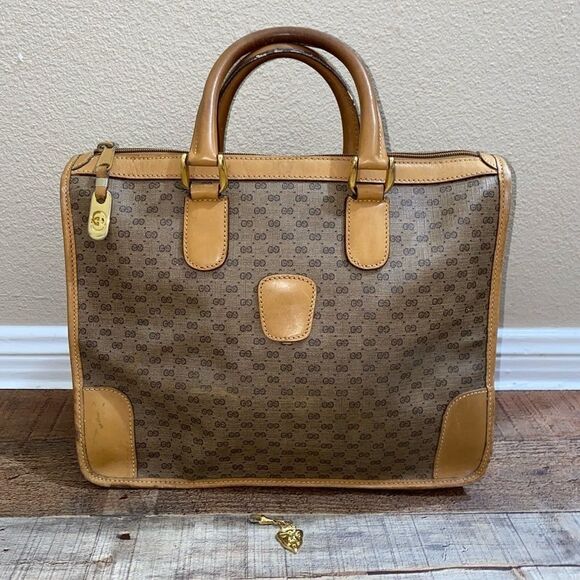 Auth Gucci Micro GG Pattern 2WAY PVC,Leather Handbag Beige - Picture 1 of 13